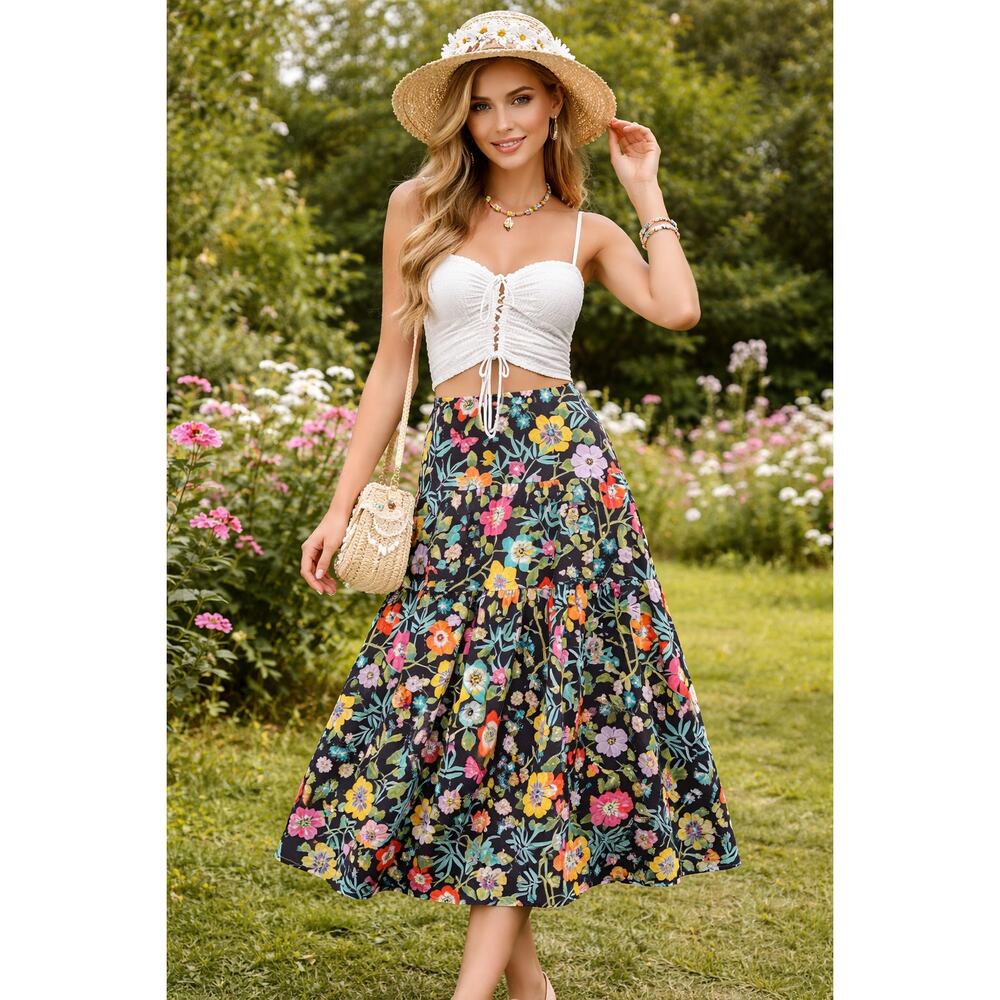 J.Crew | Liberty London Tawna Pavilion Tiered Midi Floral Skirt Size 0 Cottage